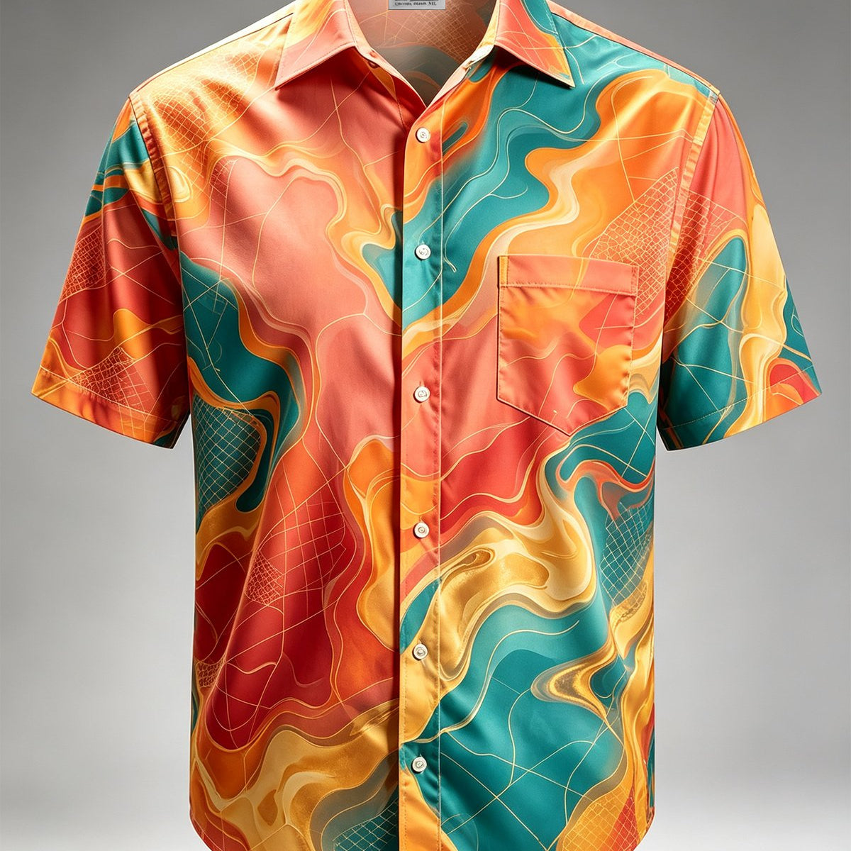 Alohadaddy® Men's Short-Sleeve Button-Down Shirt with Pocket Abstract Print