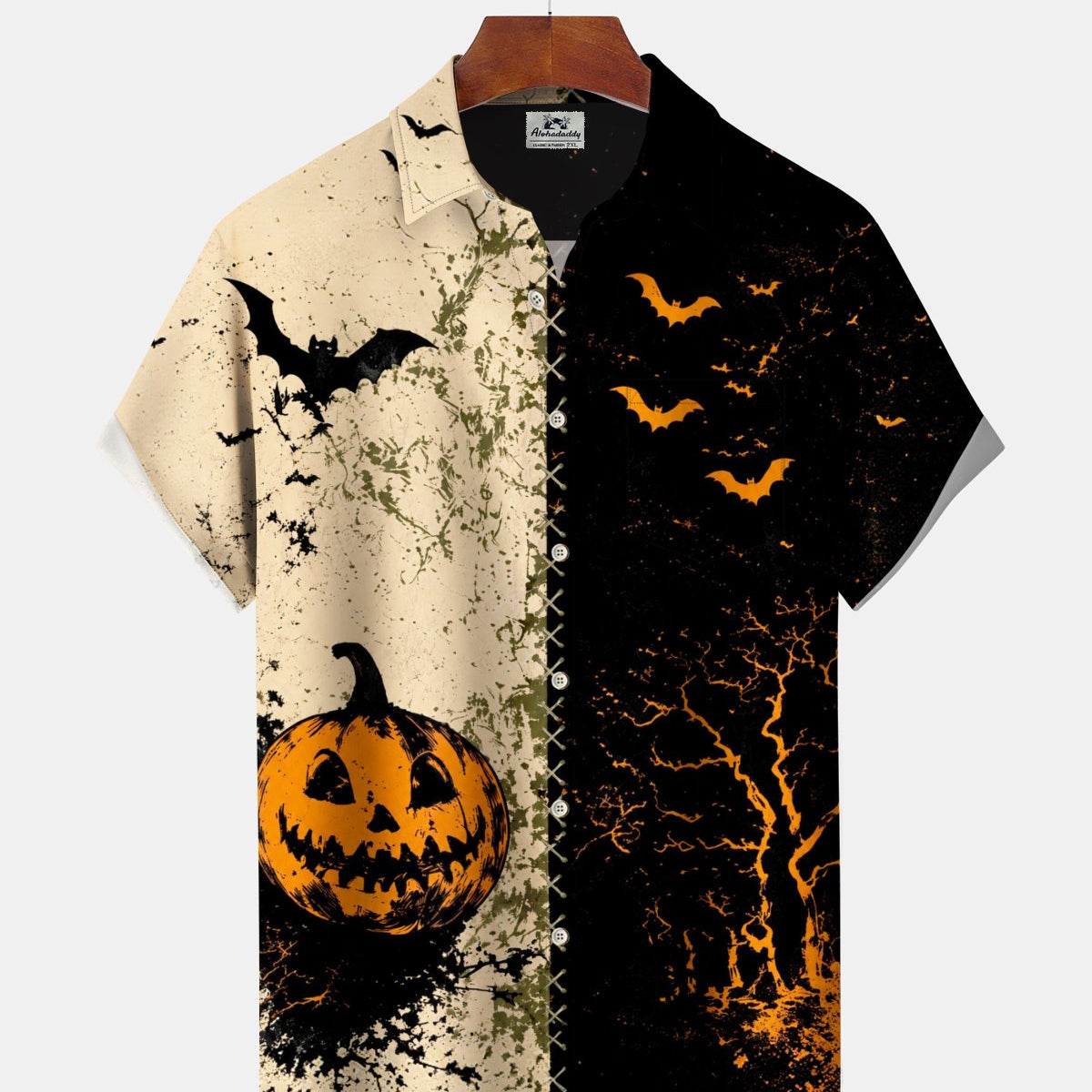 Alohadaddy® Holiday Halloween Graphic Print Button-Down Pocket Cardigan-Style Men's Short-Sleeve Shirt