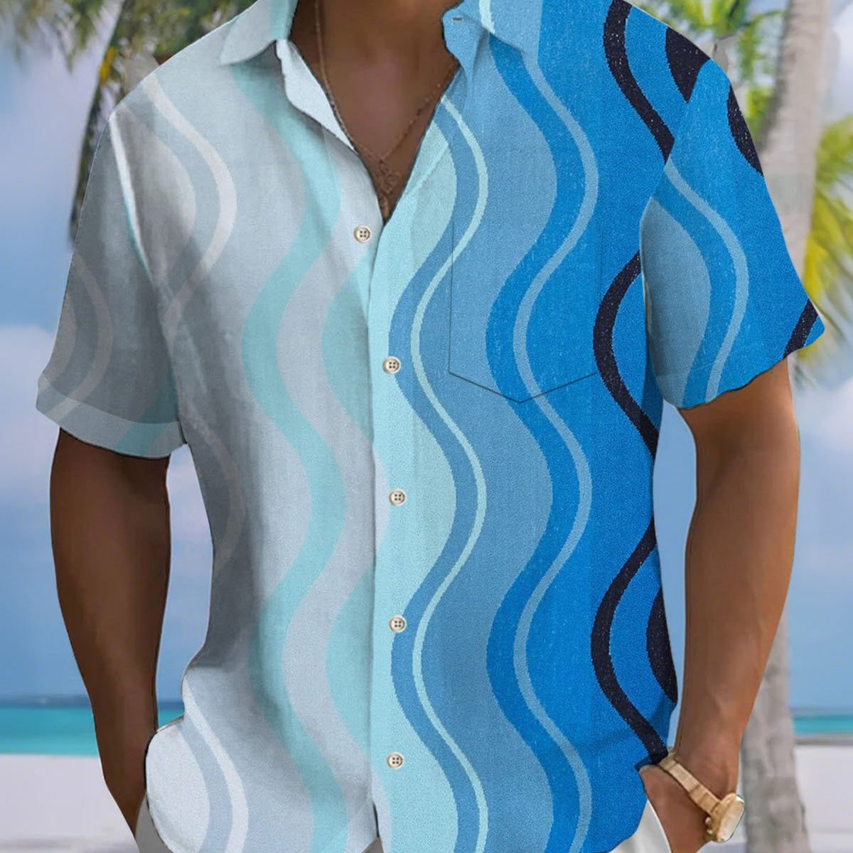 Alohadaddy® Casual Striped Gradient Print Art Print Men's Short-Sleeve Shirt Big & Tall