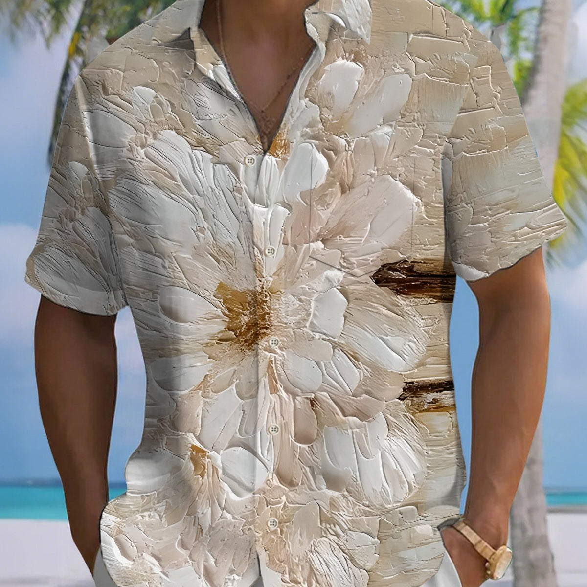 Alohadaddy® Vintage Floral Print Art Button Pocket Cardigan Men's Short Sleeve Shirt