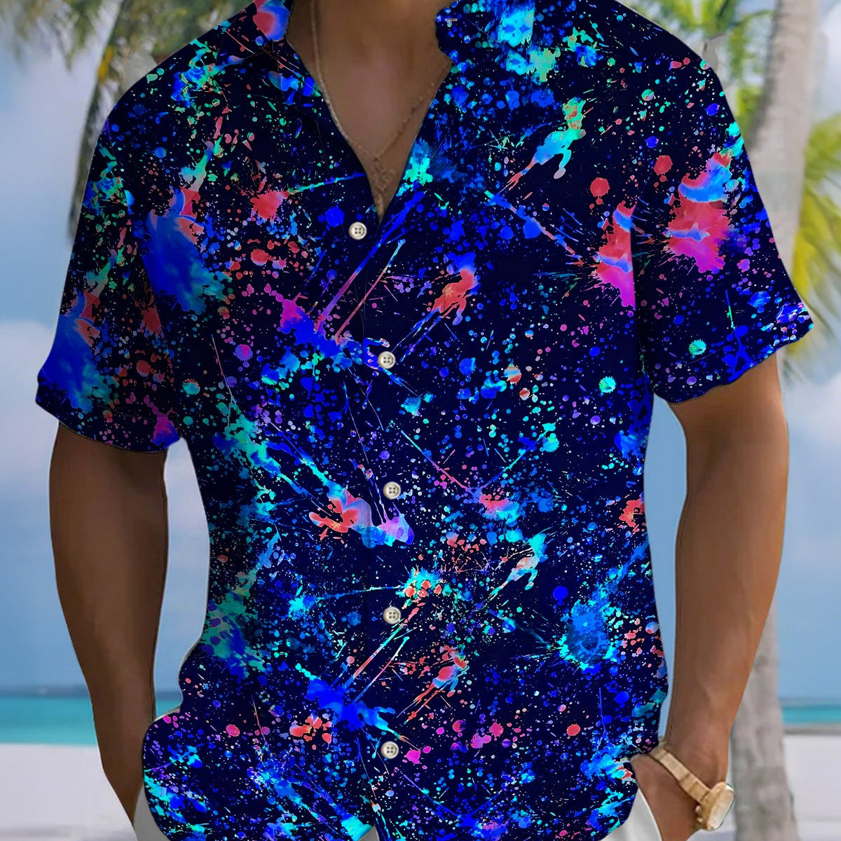 Alohadaddy® Men's Short-Sleeve Button-Down Shirt – Vintage Abstract Print with Pocket