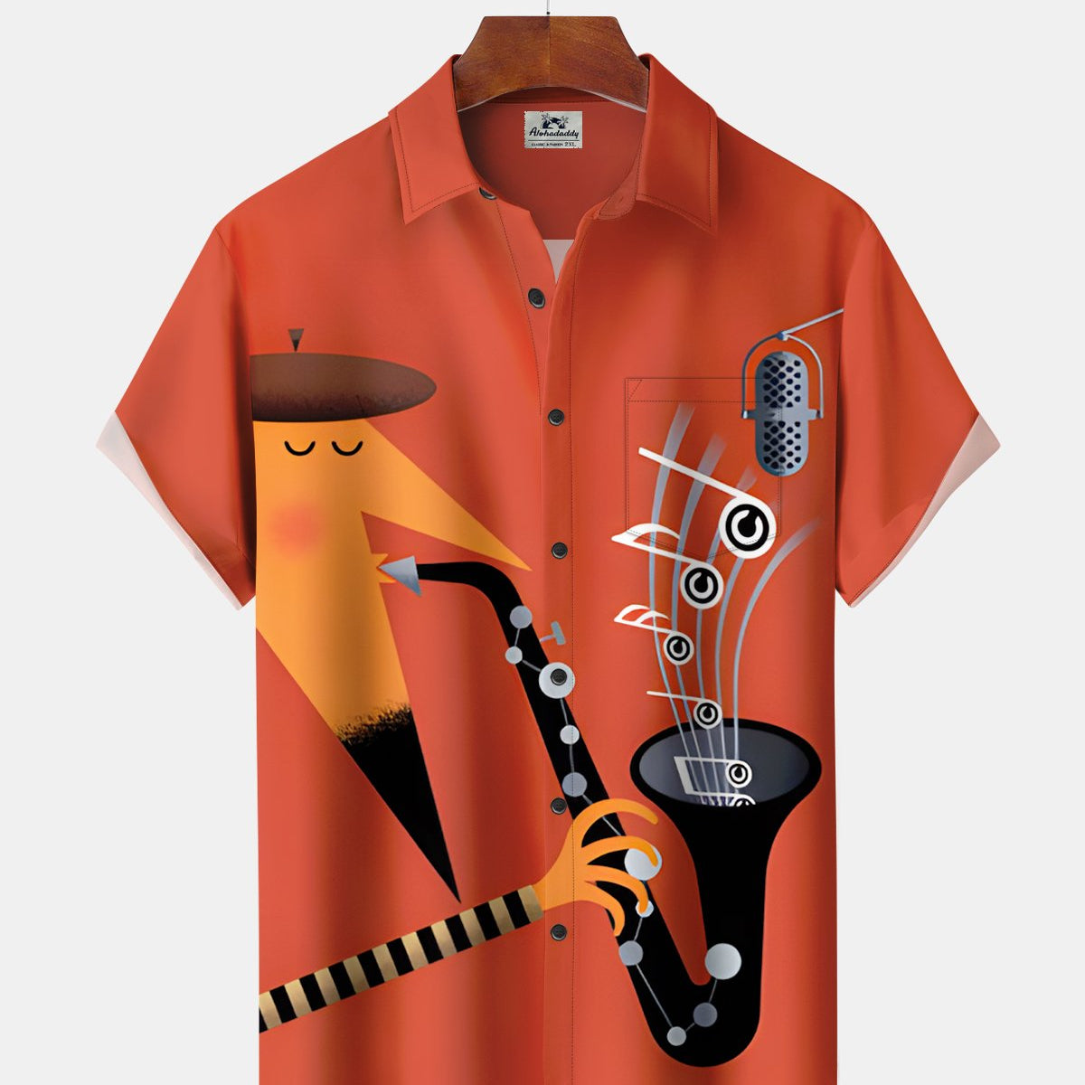 Alohadaddy® Retro Music Jazz Saxophone Geometric Short-Sleeve Shirt