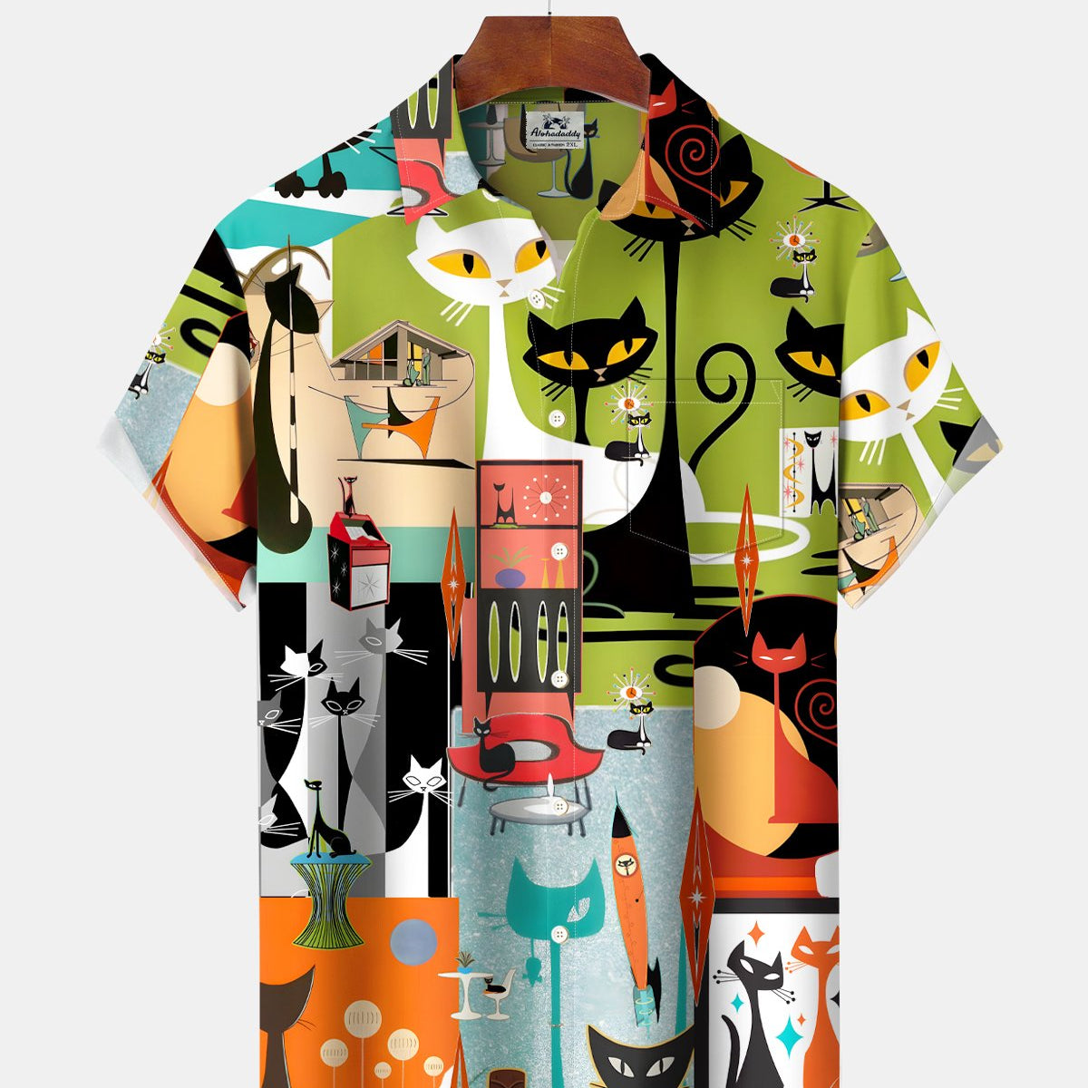 Alohadaddy® Vintage Medieval Geometric Atomic Cat Art Hawaiian Shirt
