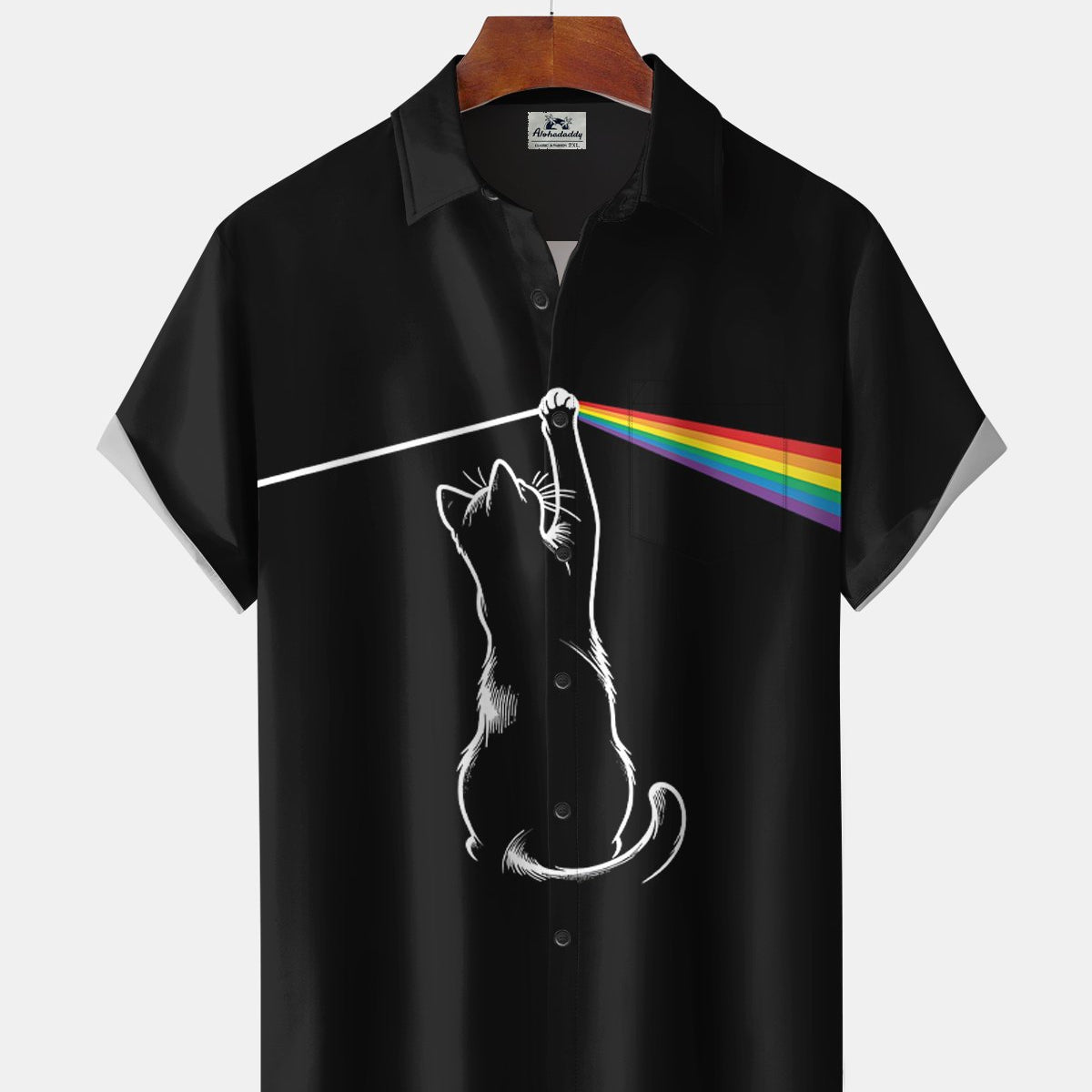 Alohadaddy® Retro Rock Music Rainbow Cat Short-Sleeve Shirt