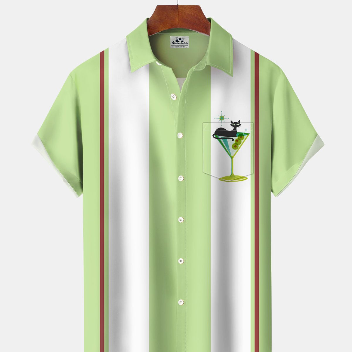 Alohadaddy® Retro Atomic Cat Hawaiian Cocktail Bowling Shirt