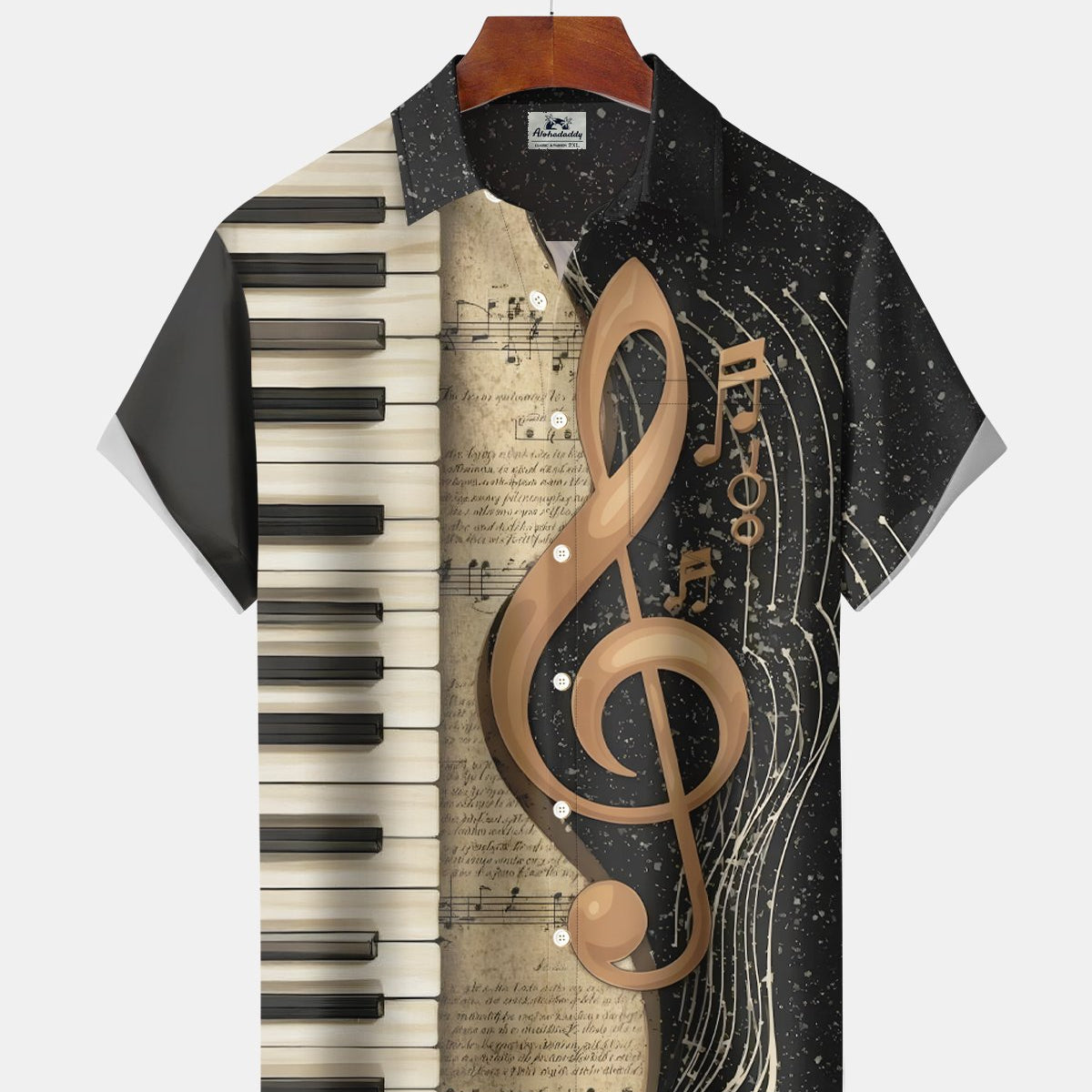 Alohadaddy® Retro Music Piano Keys and Musical Notes Hawaiian Shirt