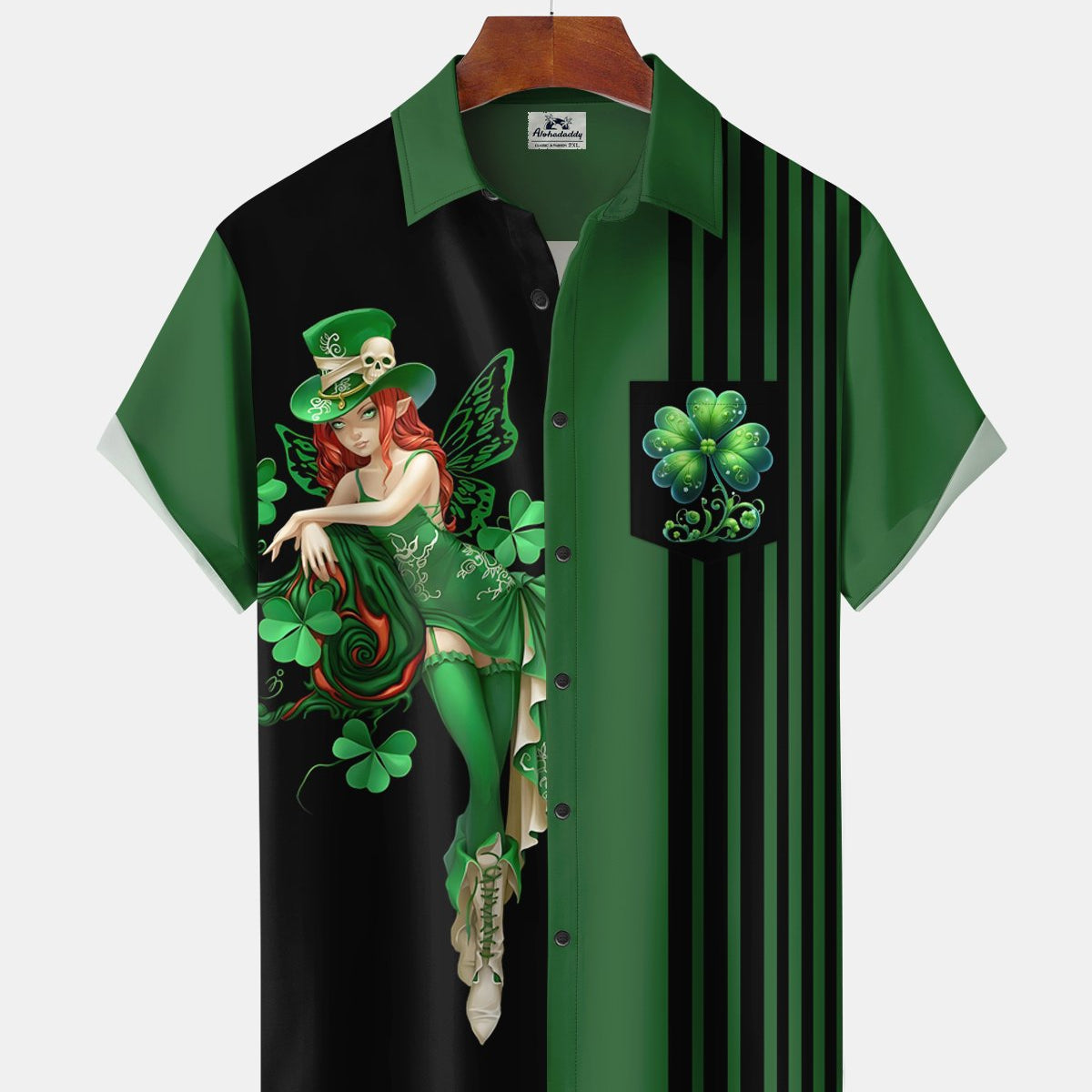 Alohadaddy® St. Patrick's Day Leprechaun Four-Leaf Clover Bowling Shirt