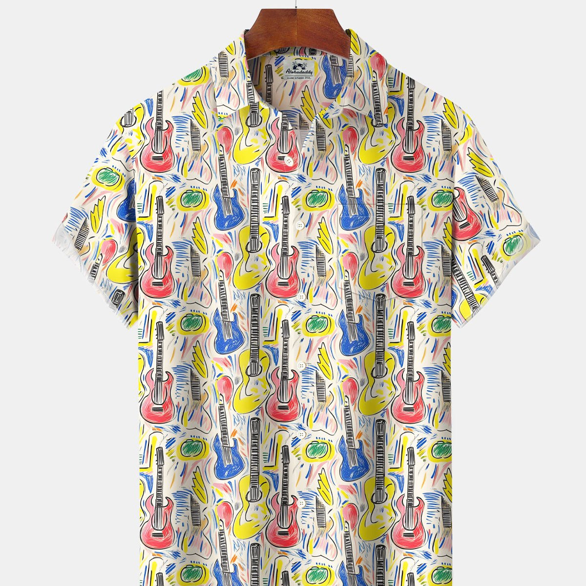 Alohadaddy® Abstract Retro Art Guitar Music Men's Shirt