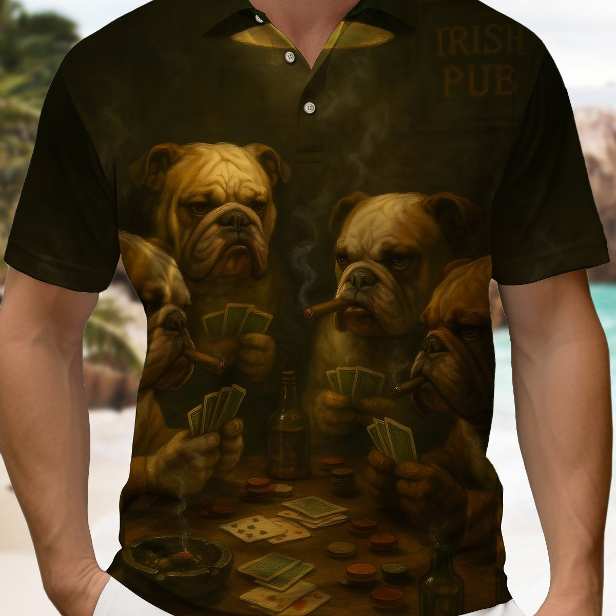 Alohadaddy® Retro Dog Playing Poker Short-Sleeved Polo Shirt