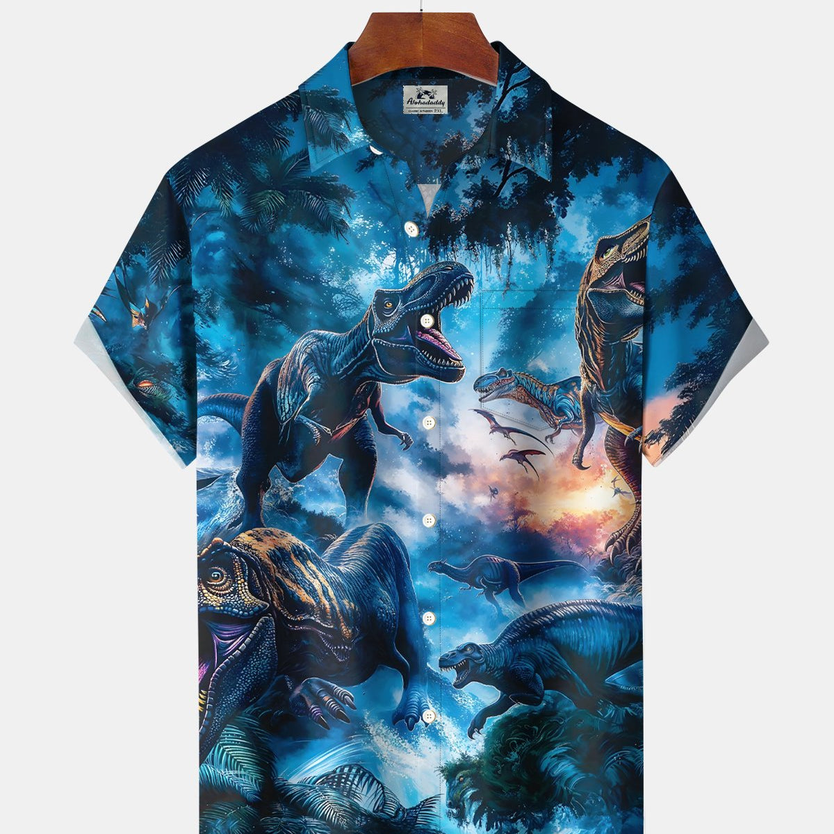 Alohadaddy® Vacation Hawaii Jungle Retro Dinosaur Men's Shirt