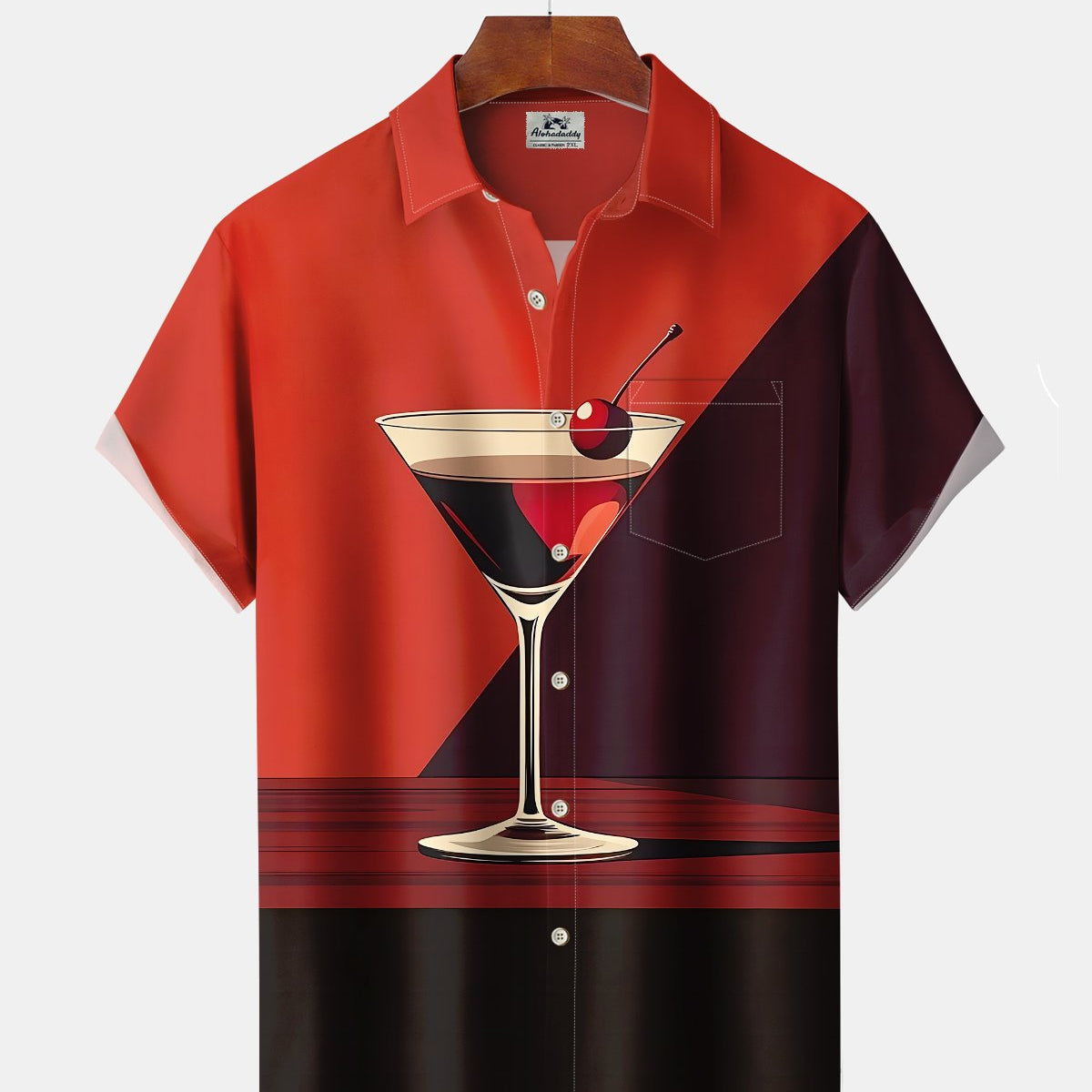 Alohadaddy® Men's Short-Sleeve Button-Down Shirt with Pocket Vintage Cocktail Print