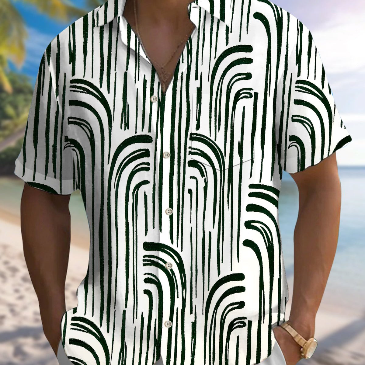 Alohadaddy® Men's Short-Sleeve Casual Cardigan Shirt Geometric Art Print, Button-Front with Pocket