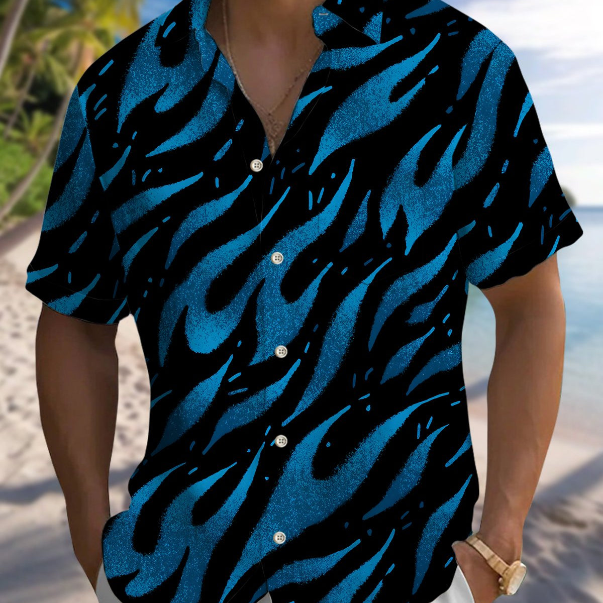 Alohadaddy® Men's Short-Sleeve Button-Down Shirt Retro Geometric Art Print with Pocket