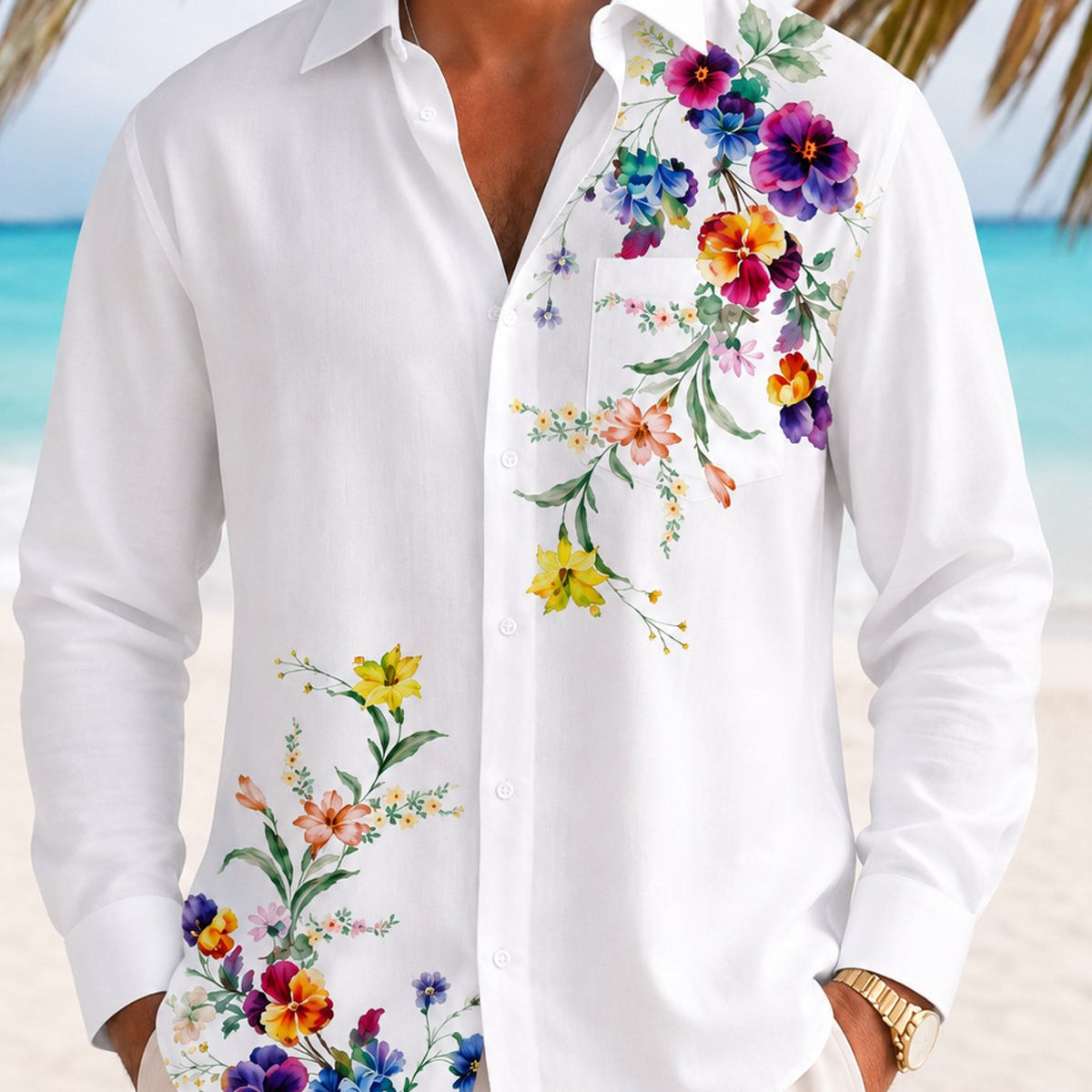 Alohadaddy® Men's Short-Sleeve Button-Down Shirt with Pocket Floral Print