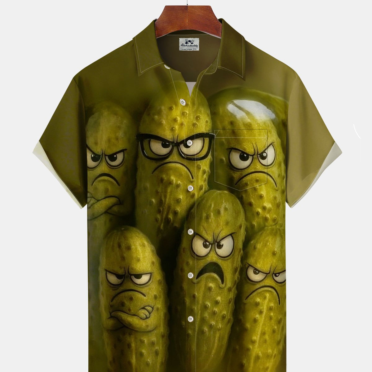Alohadaddy® Casual Cartoon Cucumber Print Art Button Pocket Cardigan Men's Short Sleeve Shirt