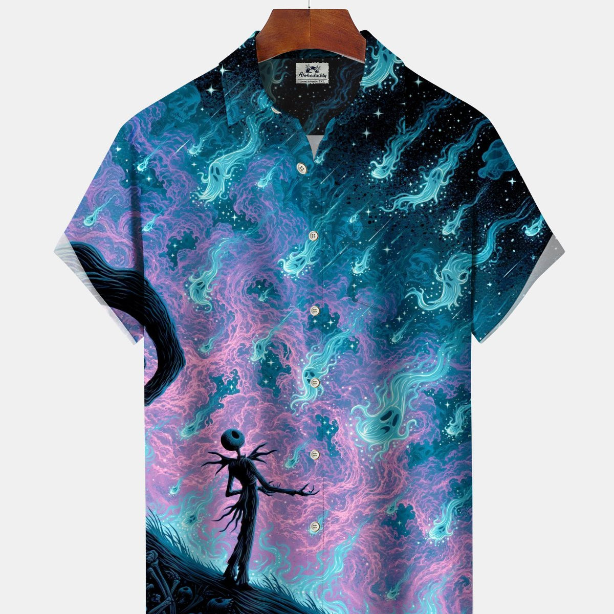 Alohadaddy® Men's Short-Sleeve Button-Down Shirt Vintage Halloween Graphic Print with Pocket