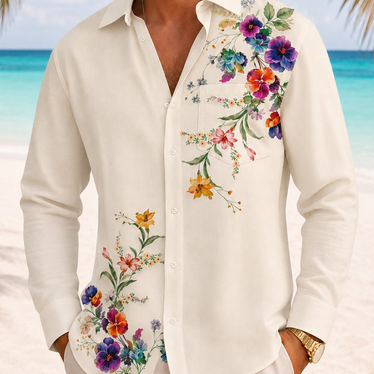 Alohadaddy® Men's Short-Sleeve Button-Down Shirt with Pocket Floral Print