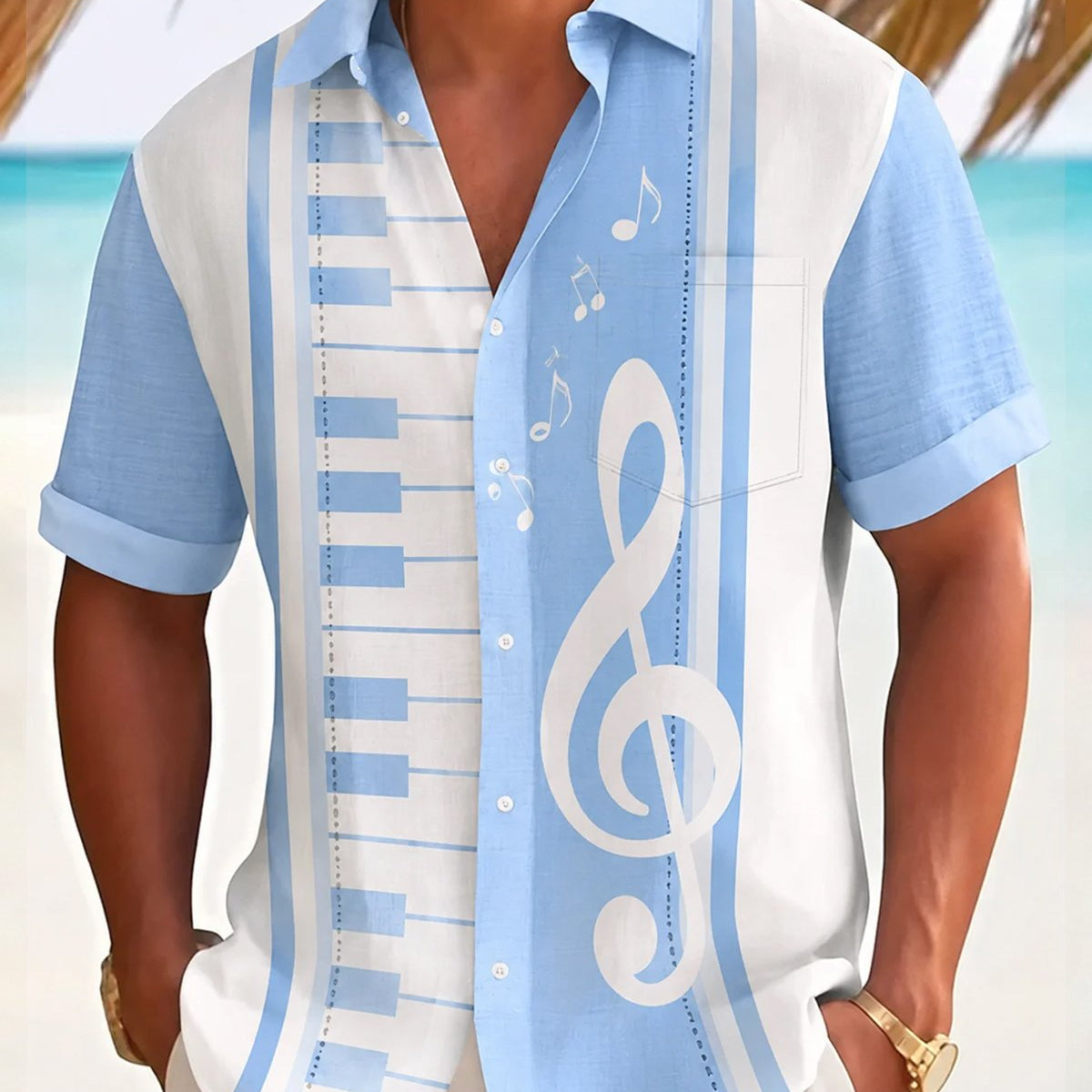 Alohadaddy® Men's Short-Sleeve Button-Down Shirt with Pocket Music Print