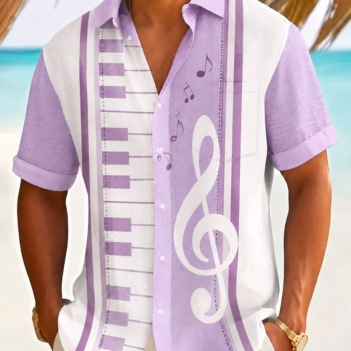 Alohadaddy® Men's Short-Sleeve Button-Down Shirt with Pocket Music Print