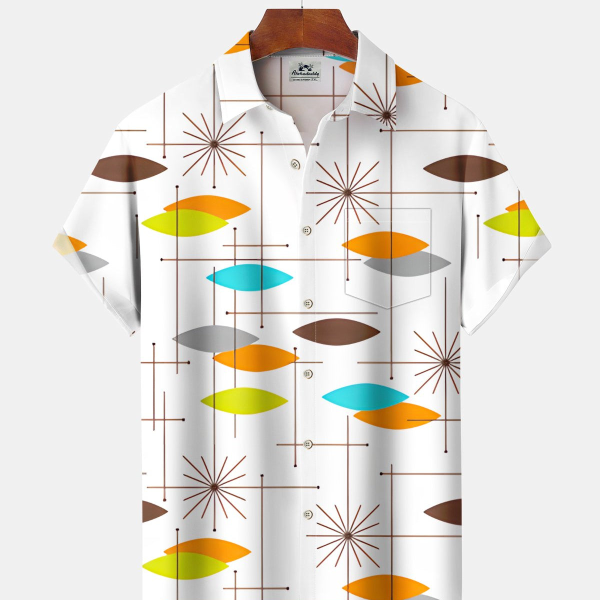 Alohadaddy® Casual Geometric Print Art Button Pocket Cardigan Men's Short Sleeve Shirt