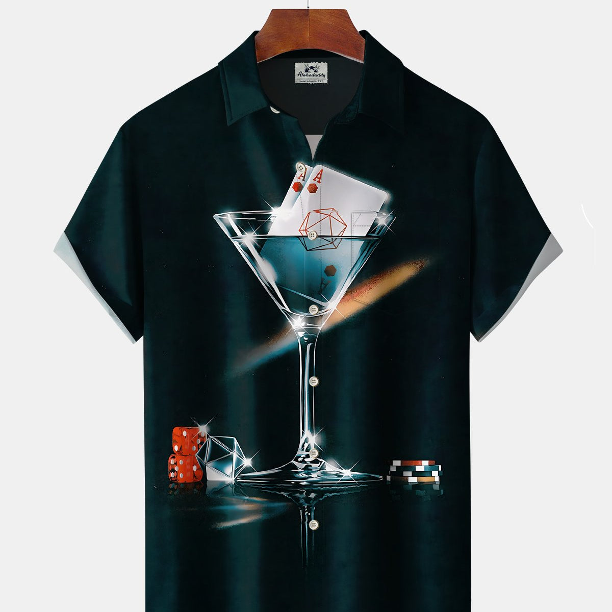 Alohadaddy® Men's Short-Sleeve Button-Down Shirt with Pocket Vintage Cocktail Print