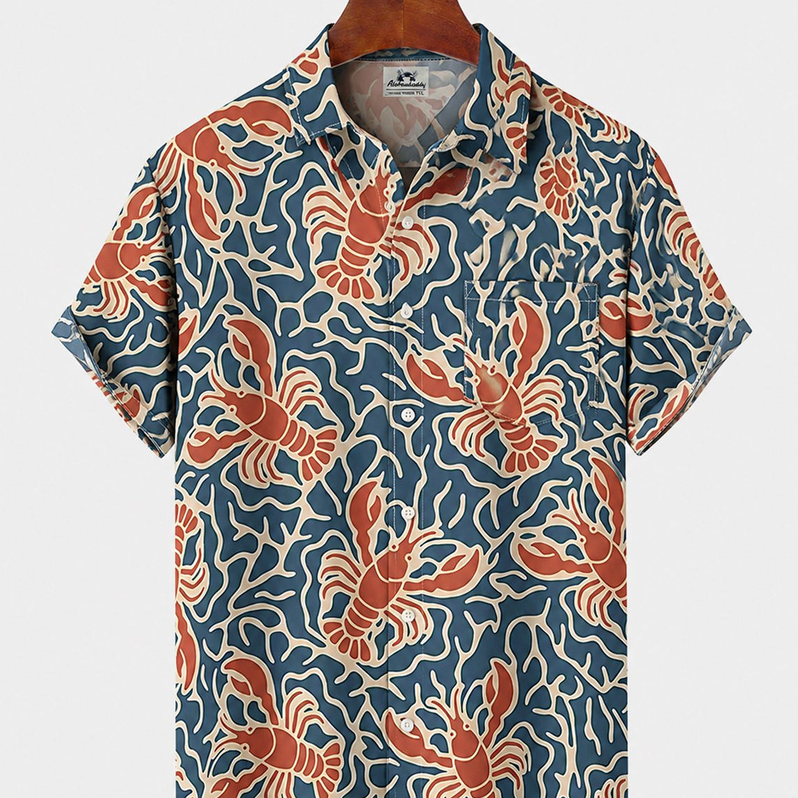 Alohadaddy® Men's Short-Sleeve Button-Down Shirt with Pocket Lobster Print