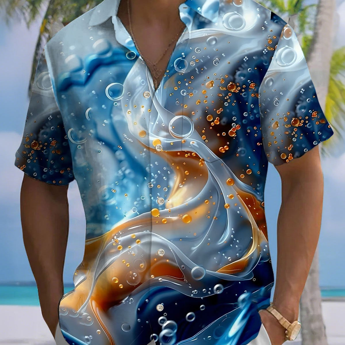 Alohadaddy® Casual Bubble Beach Vacation Print Art, Button Pocket Cardigan, Men's Short Sleeve Shirt, Big & Tall