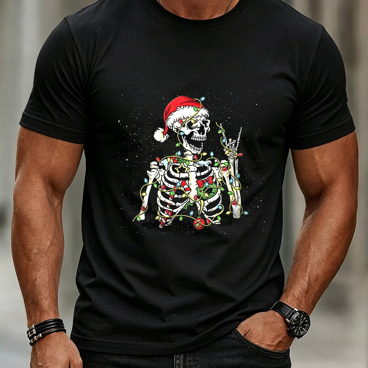 Alohadaddy® Casual Men's Christmas Skull Pattern Short-Sleeve T-Shirt