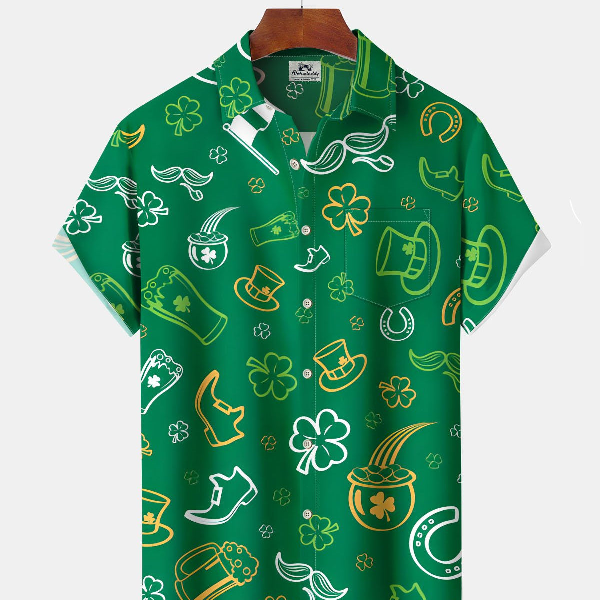 Alohadaddy® Casual Colorful Pattern Print Art Stretch Patch Pocket Button Men's Short Sleeve Shirt Big & Tall