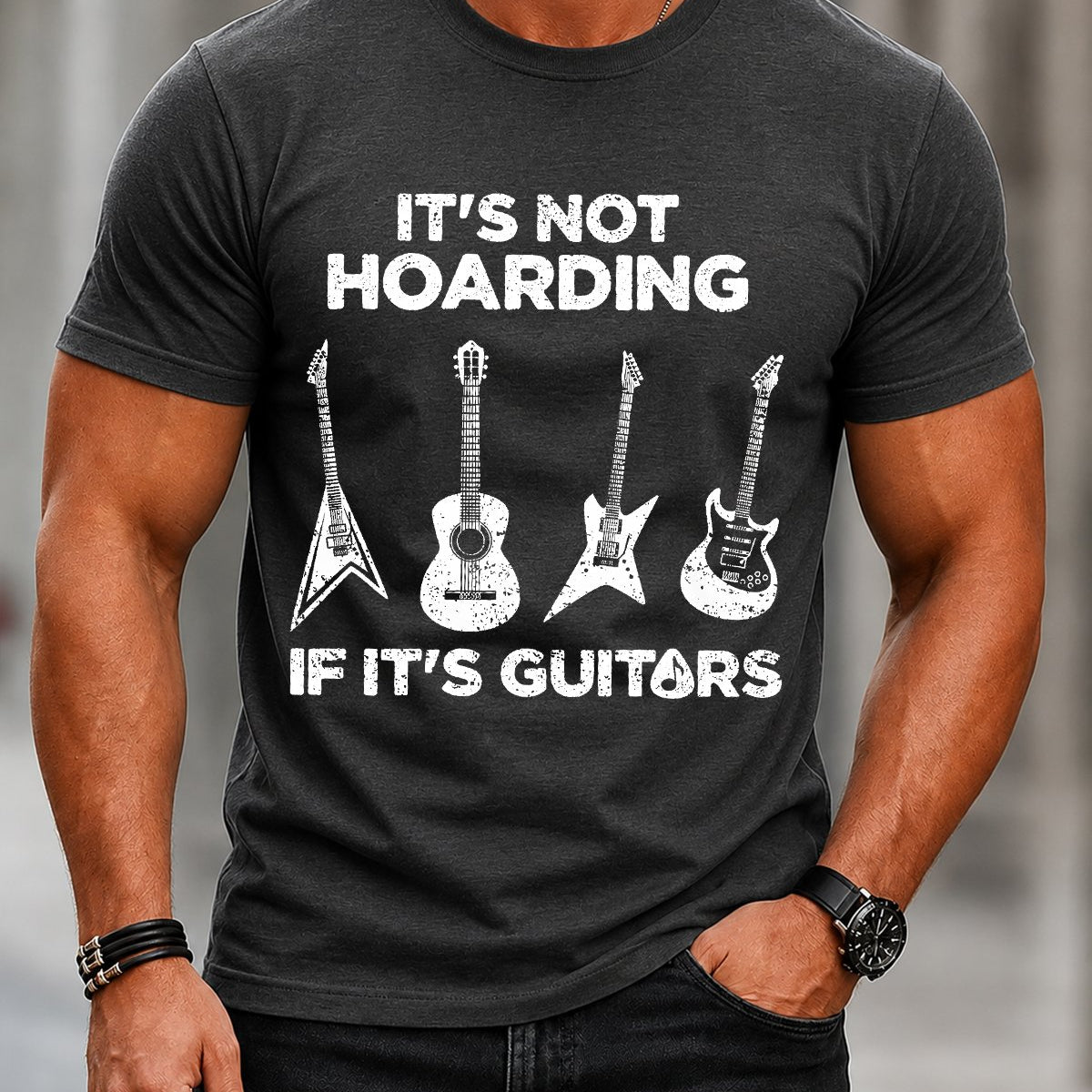 Alohadaddy® Casual Letter Guitar Music Print Short-Sleeve T-Shirt