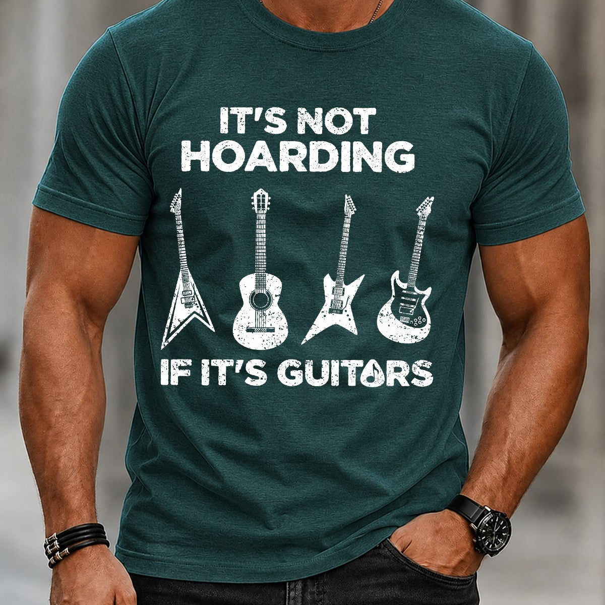 Alohadaddy® Casual Letter Guitar Music Print Short-Sleeve T-Shirt