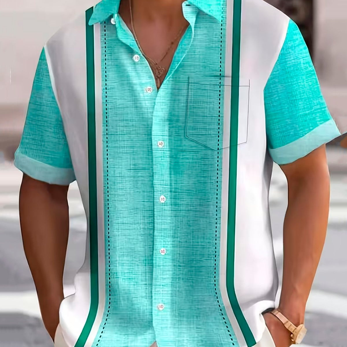 Alohadaddy® Men's Short-Sleeve Shirt Vintage Striped Vacation Print, Button-Down with Pocket