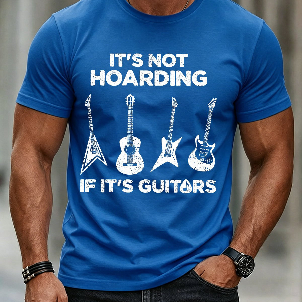 Alohadaddy® Casual Letter Guitar Music Print Short-Sleeve T-Shirt