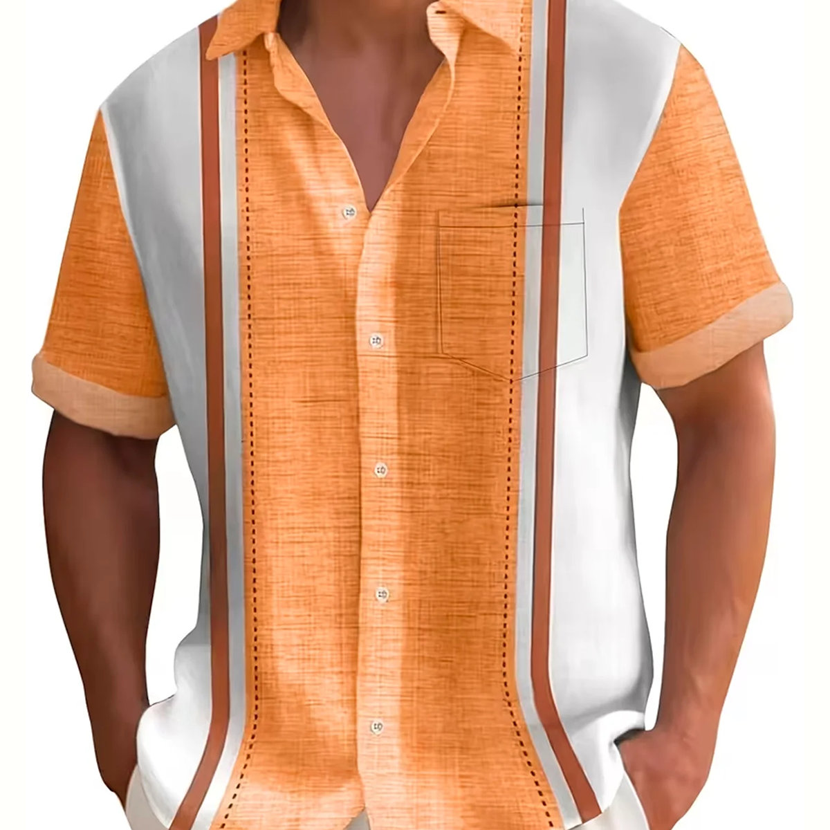 Alohadaddy® Men's Short-Sleeve Shirt Vintage Striped Vacation Print, Button-Down with Pocket