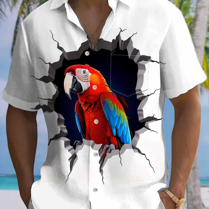 Alohadaddy® Parrot Print Art Chest Pocket Men's Short Sleeve Shirt Big & Tall