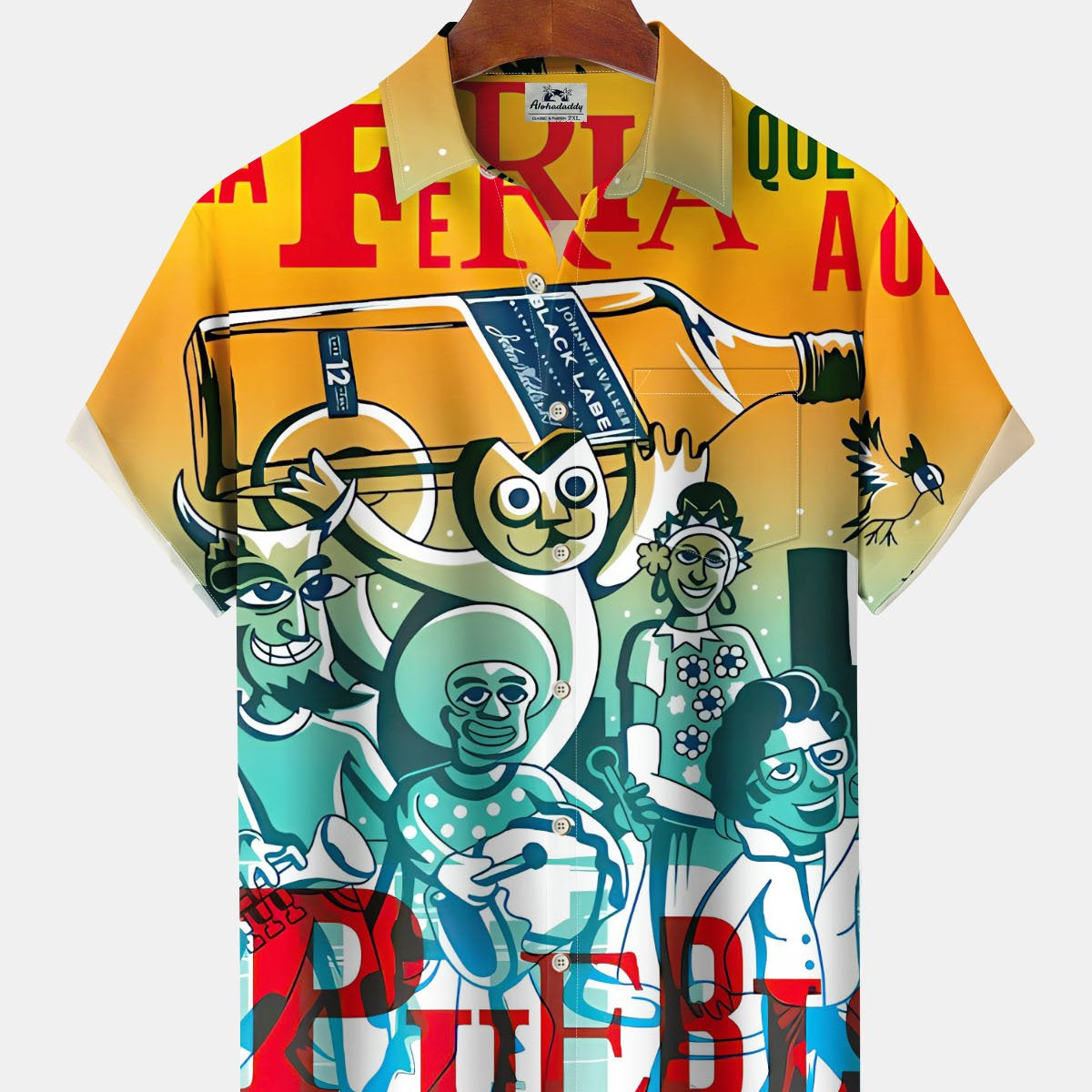 Alohadaddy® Retro Cartoon Poster Concert Print Pocket Stretch Men's Short Sleeve Shirt Big & Tall