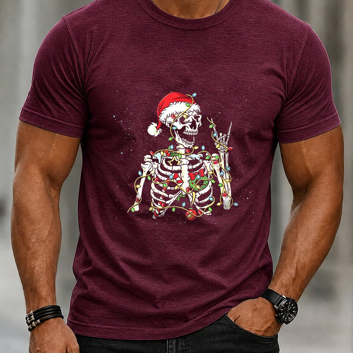 Alohadaddy® Casual Men's Christmas Skull Pattern Short-Sleeve T-Shirt