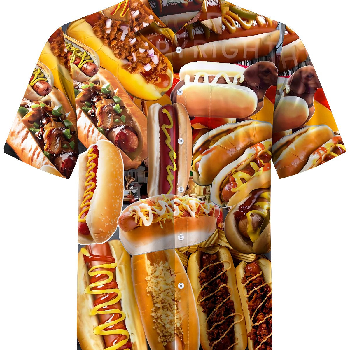 Alohadaddy® Casual Hot Dog Print Art Pocket Stretch Men's Short Sleeve Shirt Big & Tall