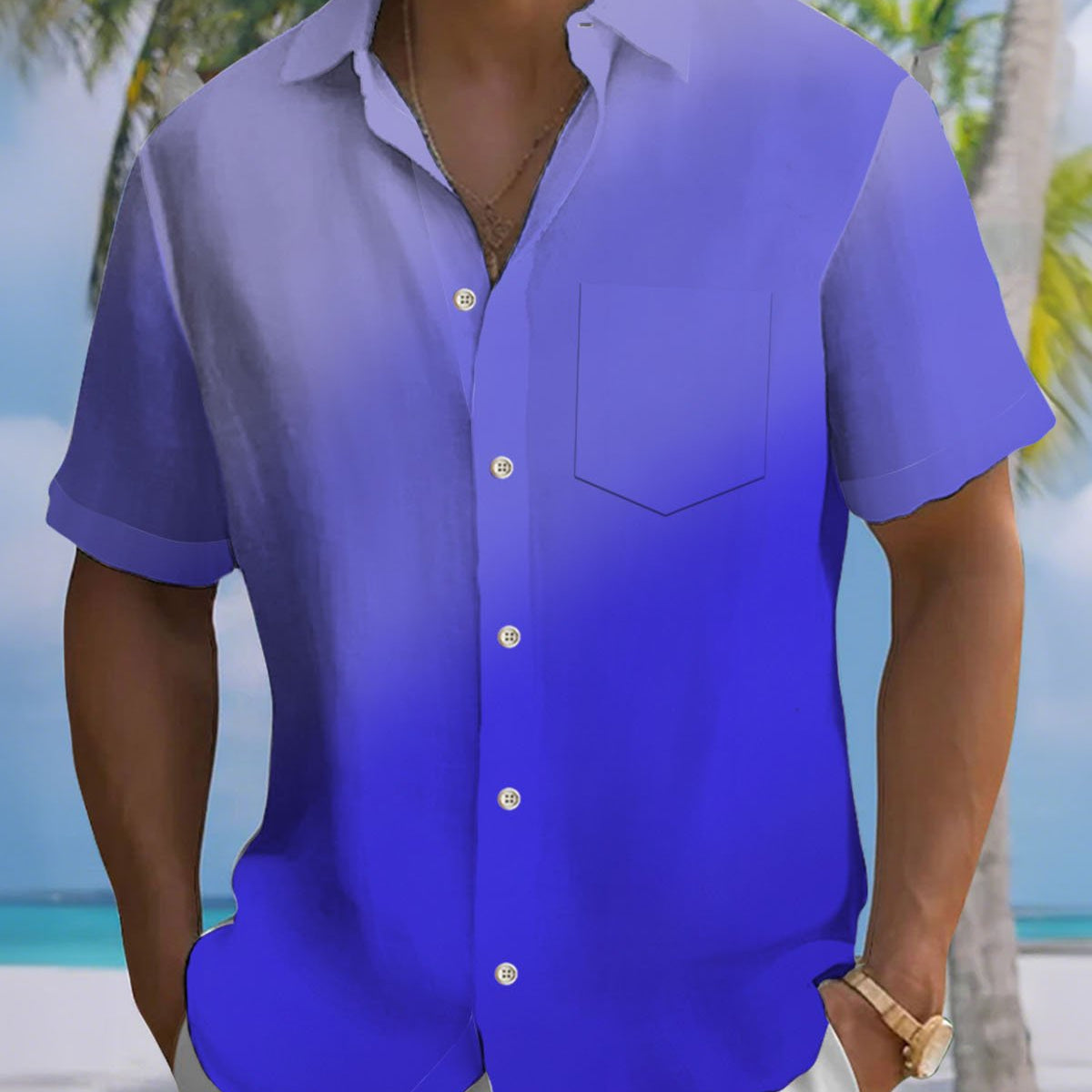 Alohadaddy® Casual Gradient Print Art Cardigan Men's Short-Sleeve Shirt Big & Tall