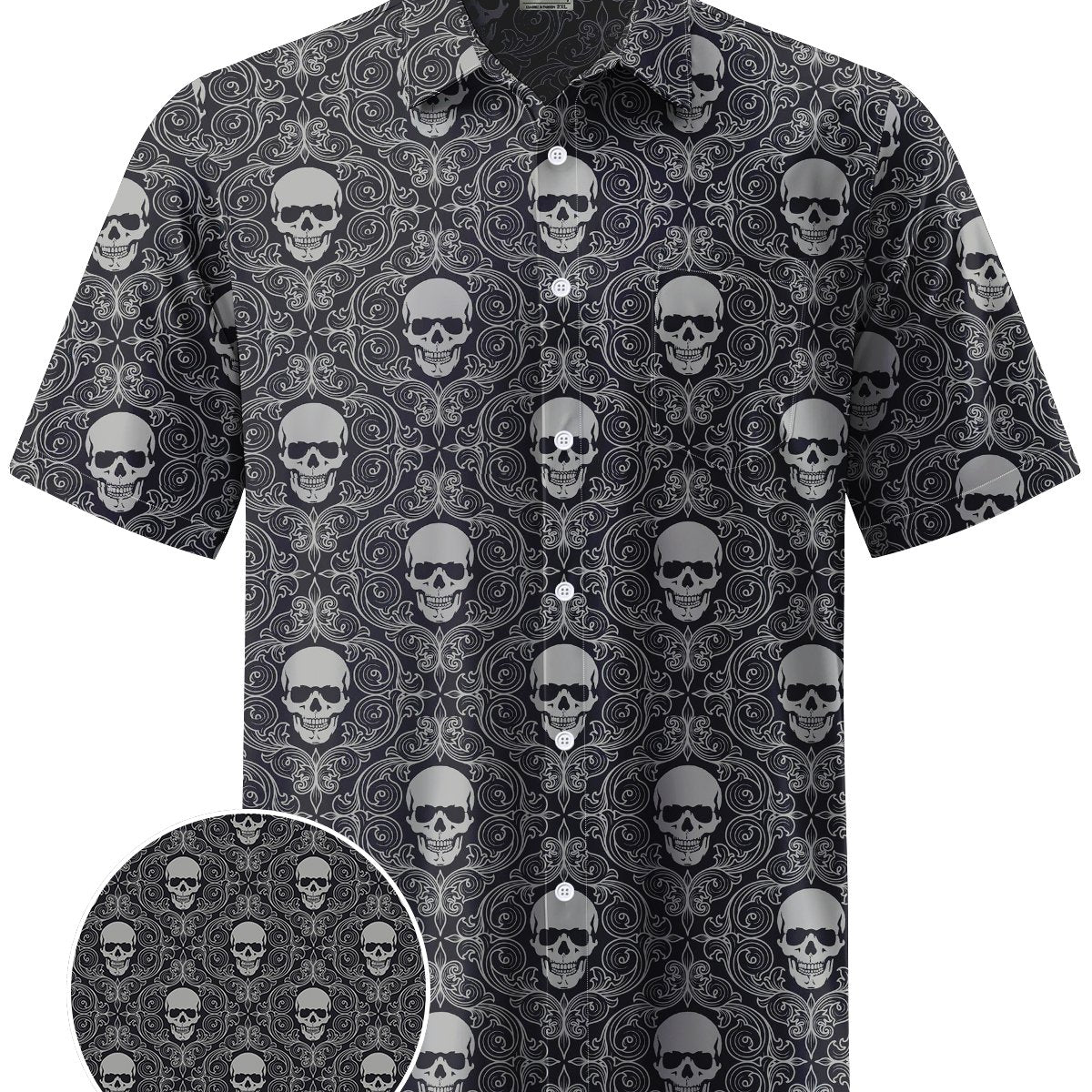Alohadaddy® Casual Skull Print Chest Pocket Stretch Men's Short Sleeve Shirt Big & Tall