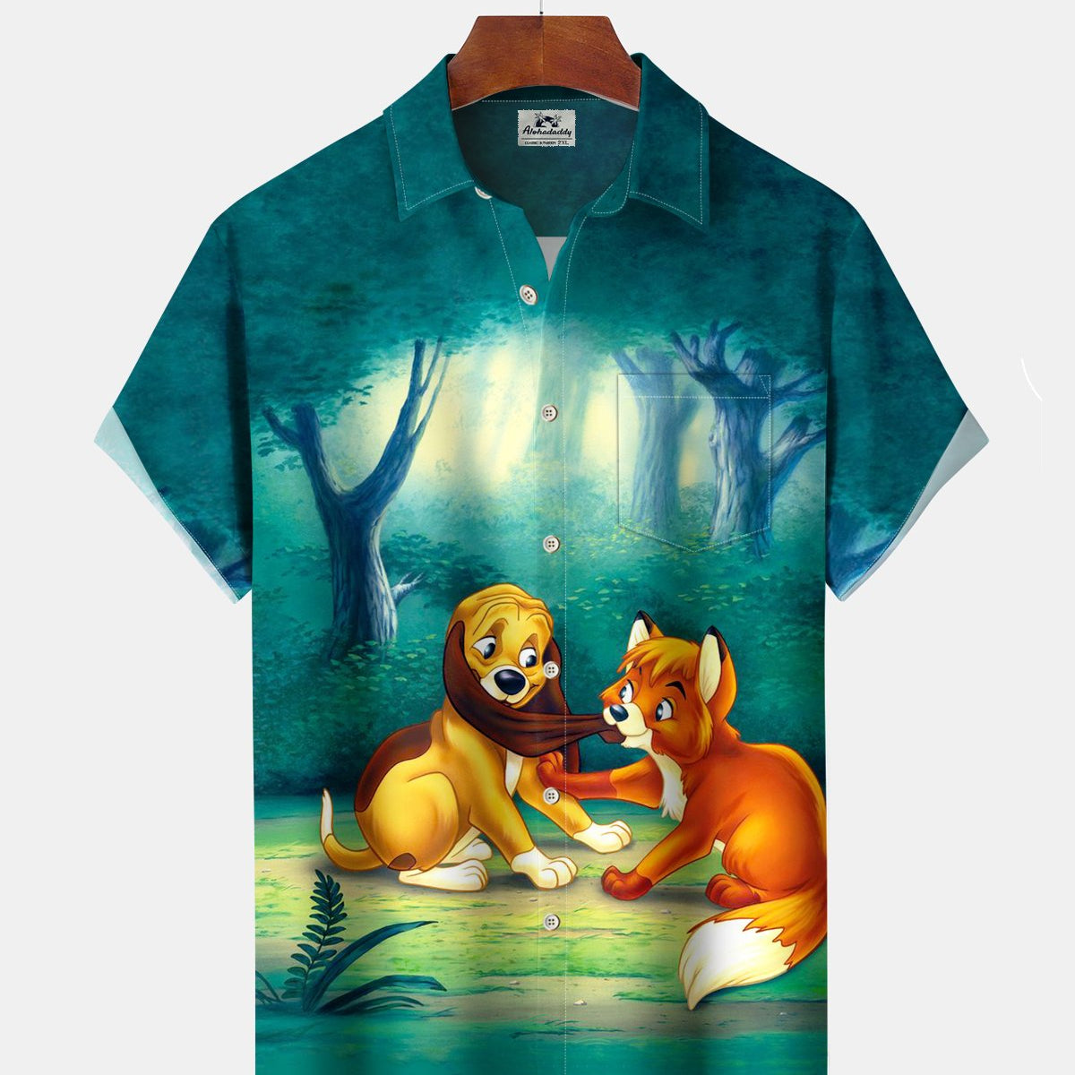 Alohadaddy® Retro Cartoon Animal Art Pocket Elastic Button Men's Short Sleeve Shirt Big & Tall