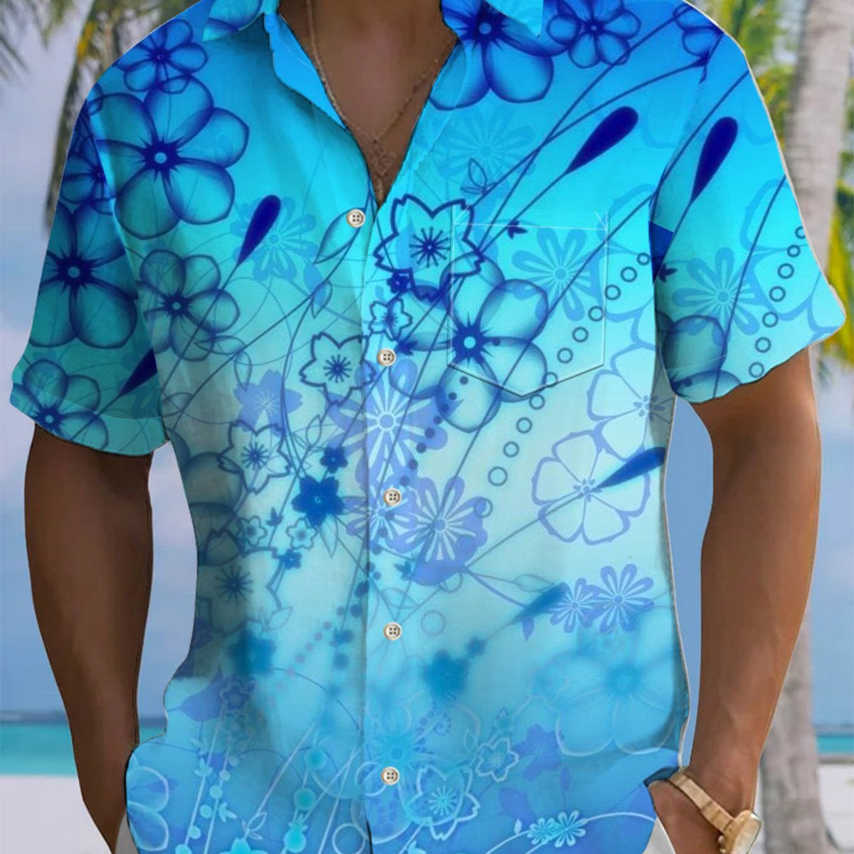 Alohadaddy® Hawaiian floral print with chest pocket and stretch for men's short sleeve shirt Big & Tall