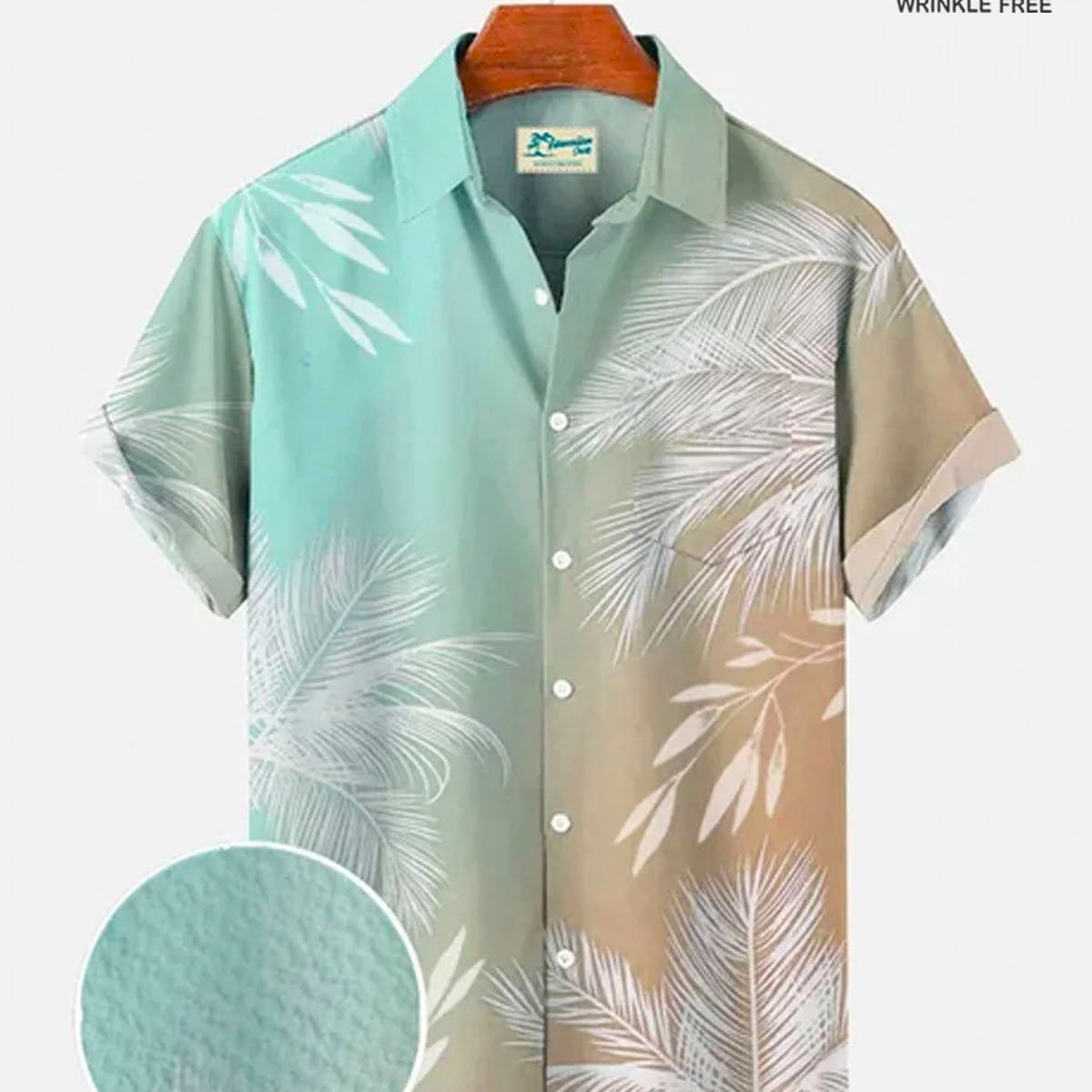 Camisa hawaiana de manga corta con degradado de vacaciones multicolor para hombre, resistente a las arrugas y de seersucker