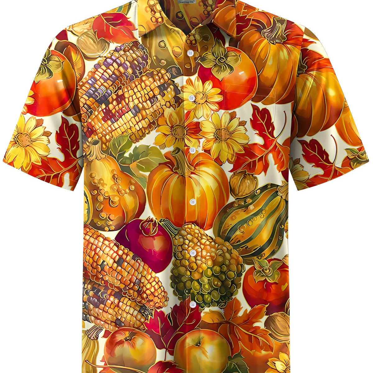 Alohadaddy® Vintage Fruit and Vegetable Printed Elastic Pocket Button Men's Short Sleeve Shirt Big & Tall