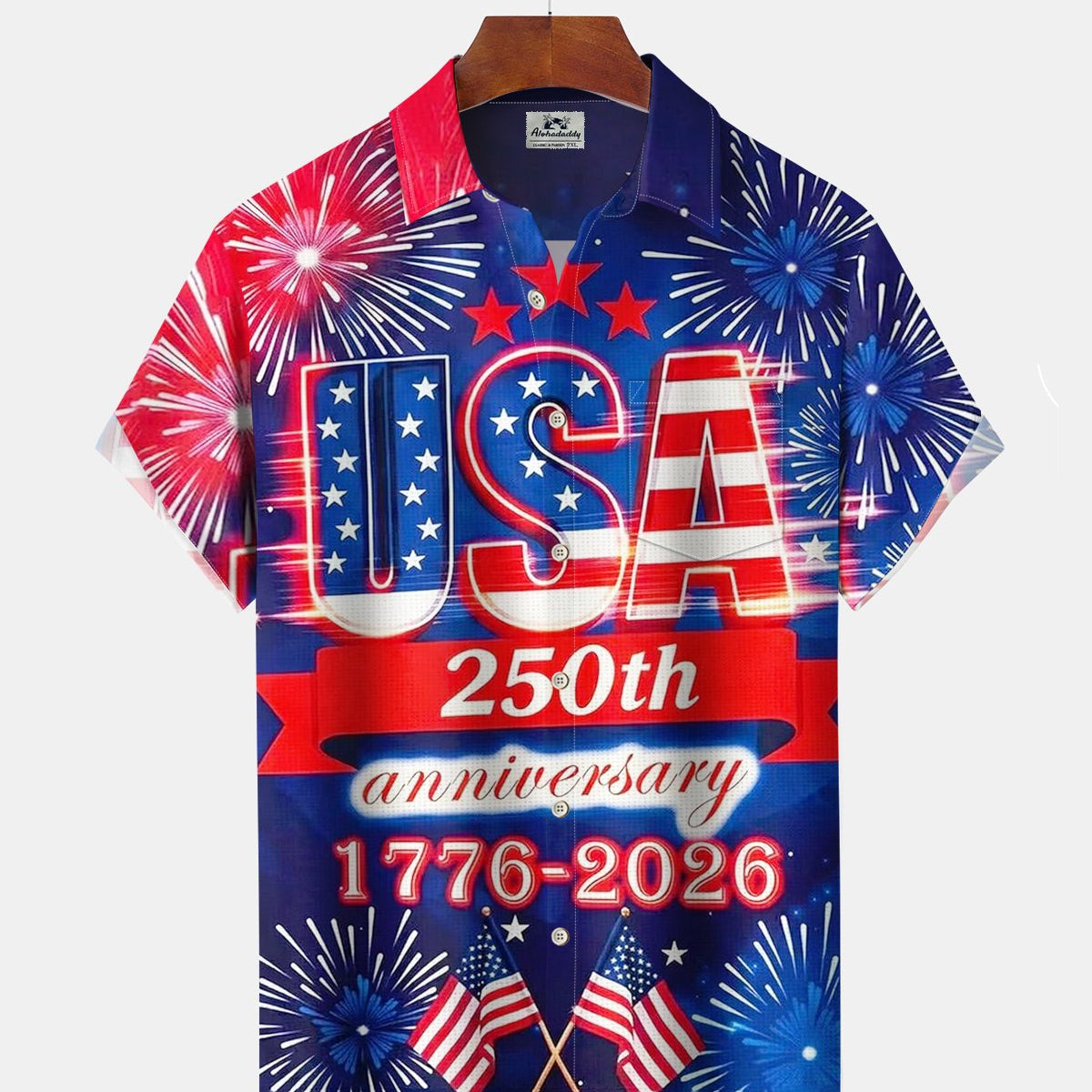 Alohadaddy® Holiday Independence Day Print Art Button Cardigan with Pockets Men's Short Sleeve Shirt