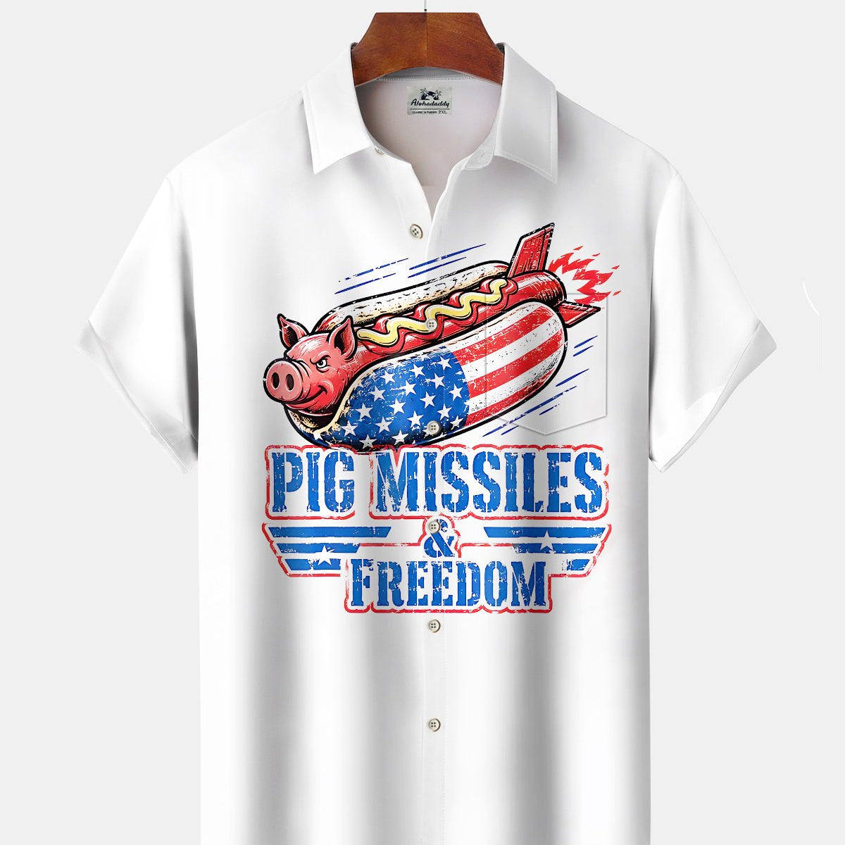 Alohadaddy® Holiday/Labor Day Men's Short-Sleeve Button-Down Shirt with Pocket and Graphic Print