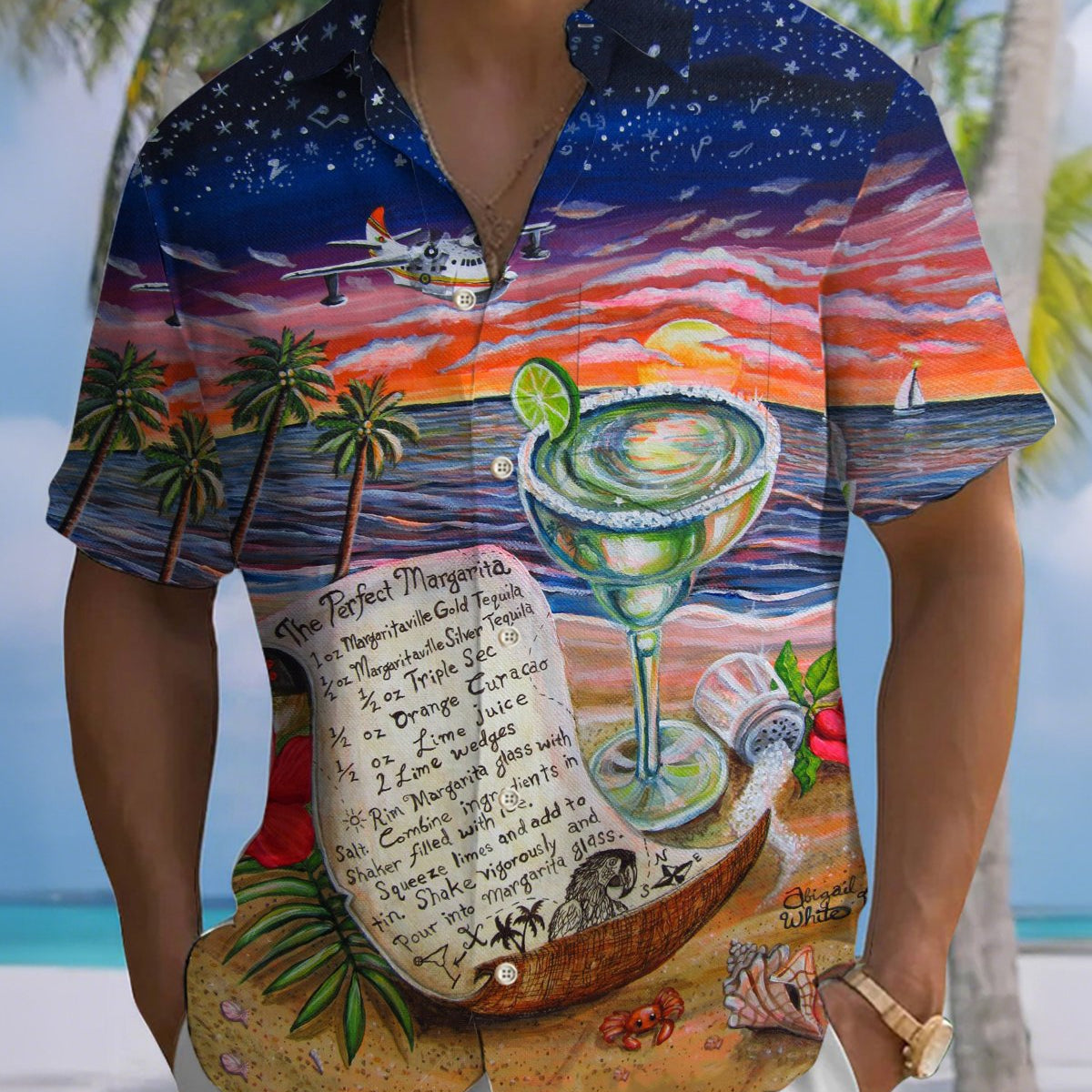 Alohadaddy® Men's Short-Sleeve Button-Down Shirt Hawaiian Cocktail Print with Chest Pocket