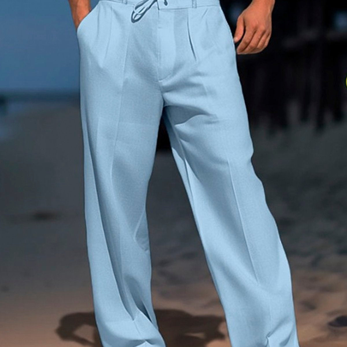 Alohadaddy Men's Beach Daily Loose Linen Elastic Waist Drawstring Trousers