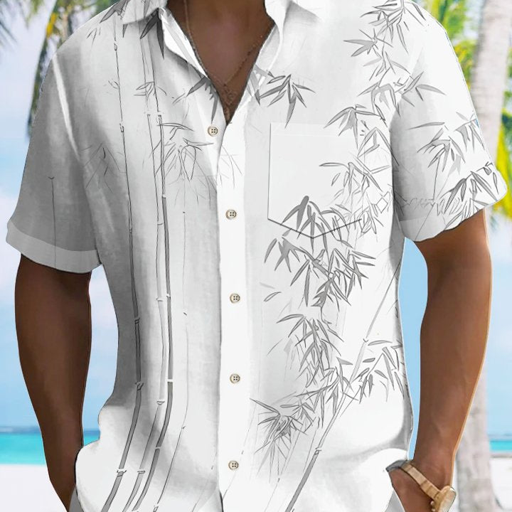 Camisa informal de vacaciones con estampado tropical de bambú y plantas de verano de Alohadaddy