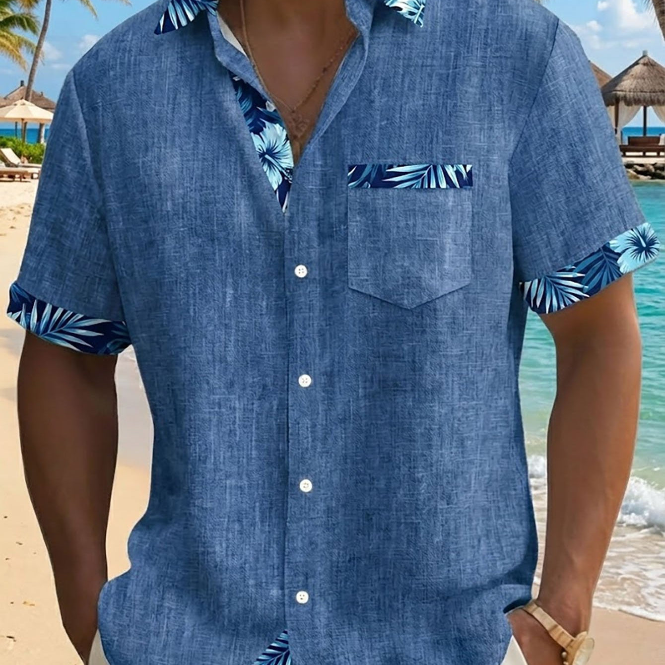 Alohadaddy® Hawaii Basic Textured Floral Print Men's Button-Down Short-Sleeve Shirt Big & Tall